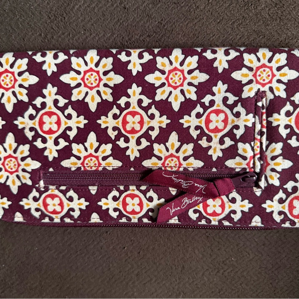 Vera Bradley Burgundy and White Floral Clutch
